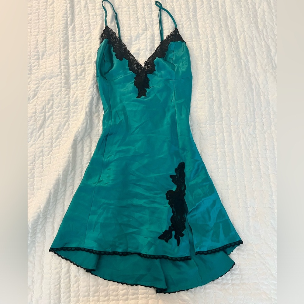 Fredericks of Hollywood green and lace slip